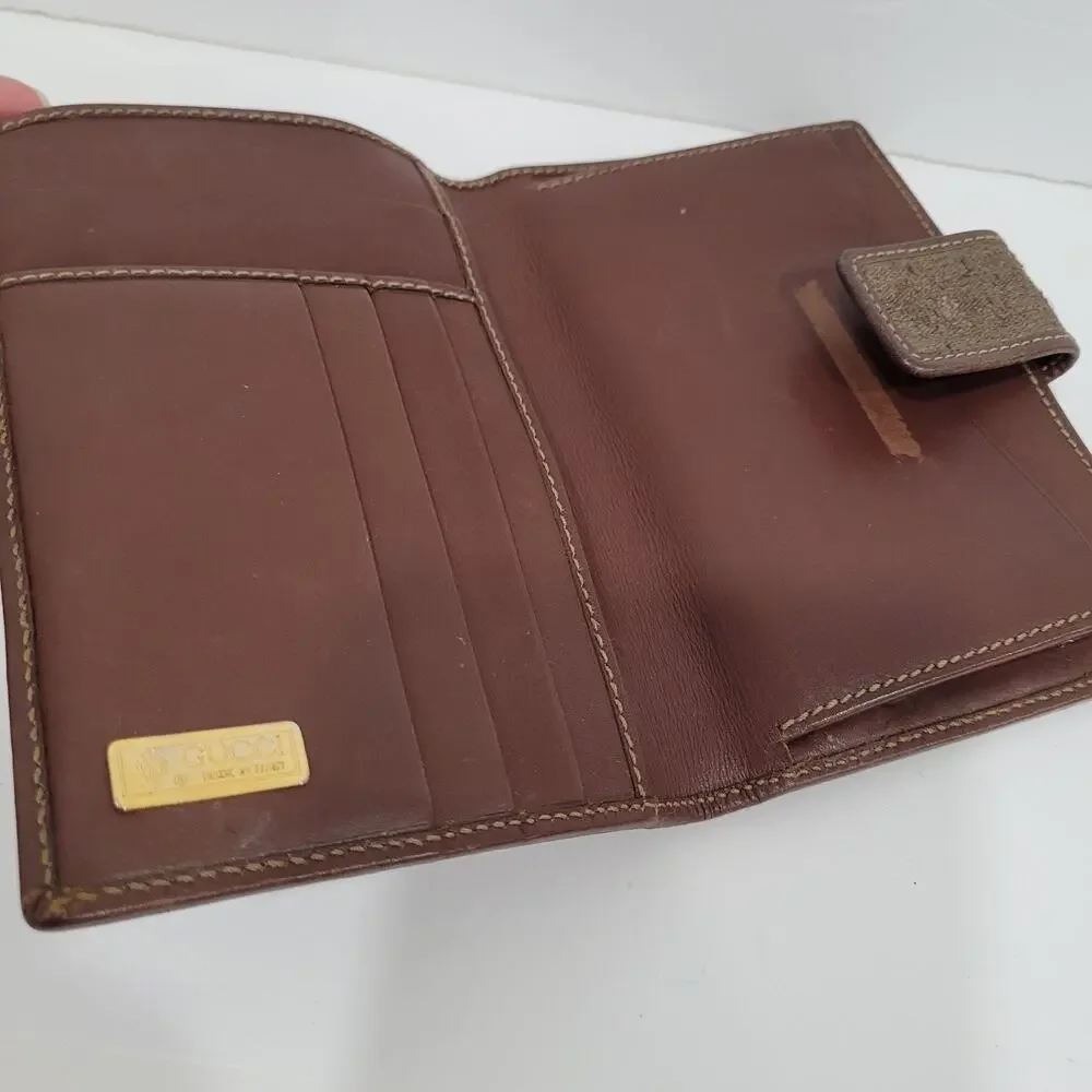 GUCCI‎ Vintage GG Wallet Medium Bifold Brown Coin Bill Purse Kisslock Leather